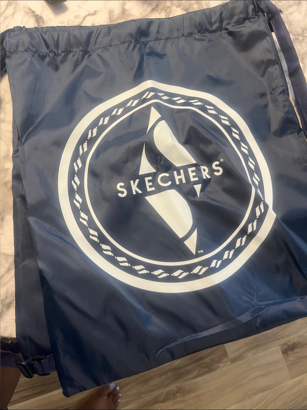 Skechers Navy and White Logo Drawstring Backpack